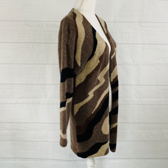Outlander Lambswool Angora Brown Tan Metallic Open Cardigan Women’s Size Small - Picture 4 of 7